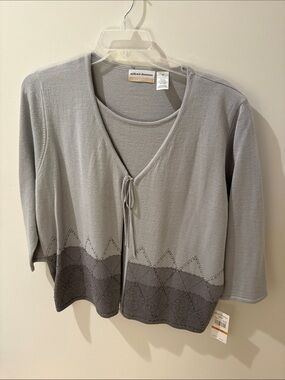 Alfred Dunner Gray Knit Tie-Front Cardigan with Diamond Hem